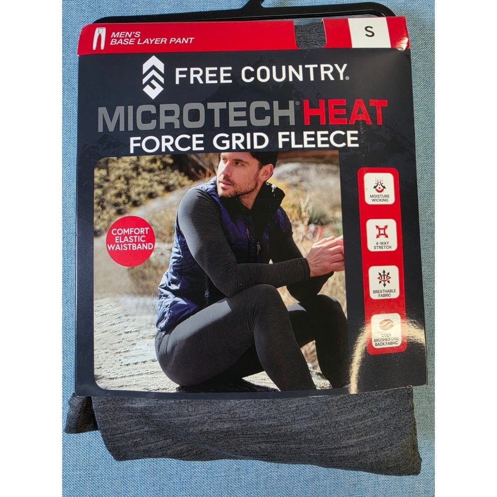 Free Country Microtech Heat Force Grid Fleece Mens Base Layer Pant Rocky Gray S